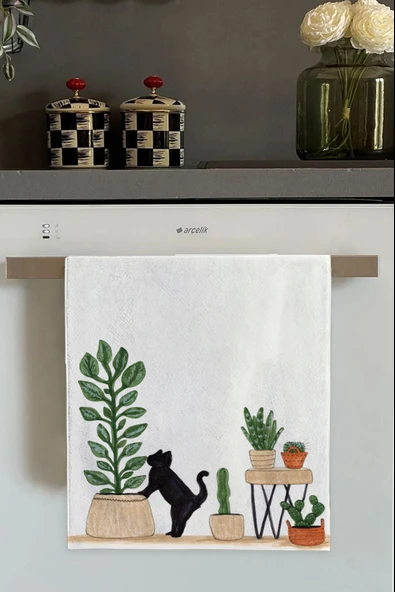 Beyaz Kedili Fırın Mutfak Havlusu 30x50cm ürün görseli 1