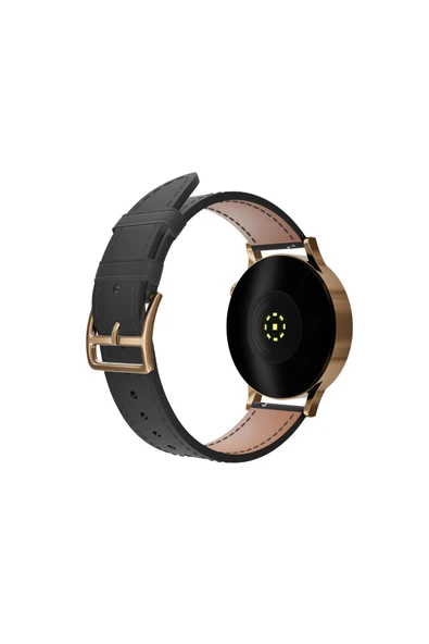 FRO 20mm Kordon Genişliği Olan Saatlerle Uyumlu 20 Mm Hakiki Deri Düz Siyah Kordon Gold Toka ürün görseli 1