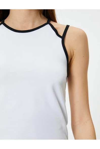 Crop Halter Yaka Üst Askılı Renk Kontrastlı - Resim 5