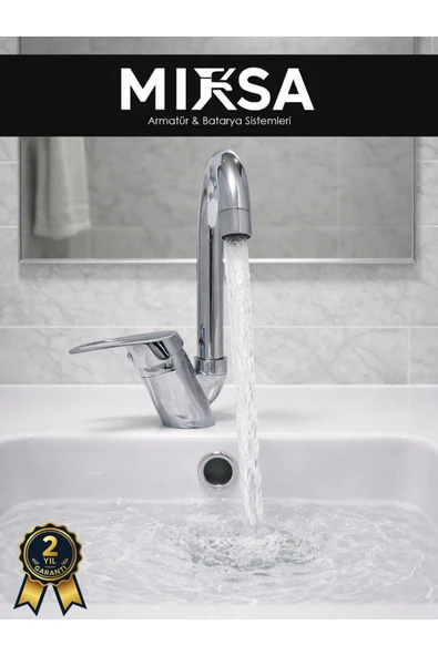 MİXSA Baston Borulu Banyo Lavabo Bataryası, Musluğu, Çeşmesi Çift Su Girişli ürün görseli 1