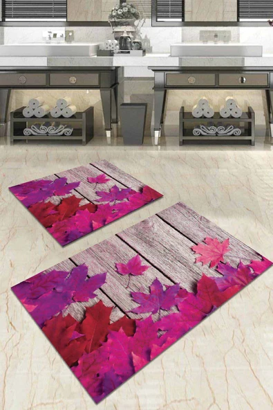 Fuşya Çınar 3D Banyo Halısı Klozet Takımı Paspas Seti BS026 ürün görseli 1