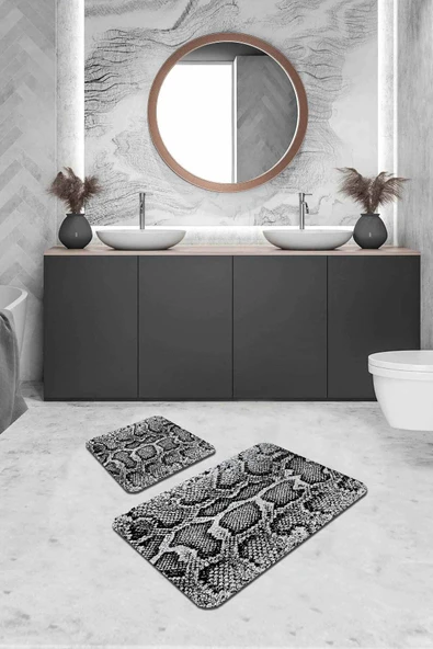 Silver Krokodil Desen Banyo Halısı Klozet Paspas Seti BS338 ürün görseli 1