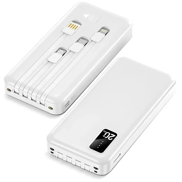POWERWAY TX209 20.000MAH KABLOLU DİJİTAL GÖSTERGELİ FENERLİ POWERBANK DAHİLİ TELEFON STAND (MİCRO - TYPE C - LİGHTNİNG) ürün görseli 1