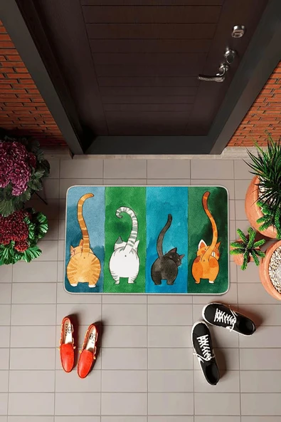 Çok Renkli Kedi Desenli Kapı Önü Paspası KP03 ürün görseli 1