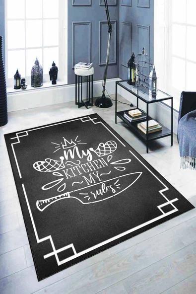 Siyah Kaymaz Taban My Kitchen My Rules Mutfak Halısı AR1125 ürün görseli 1