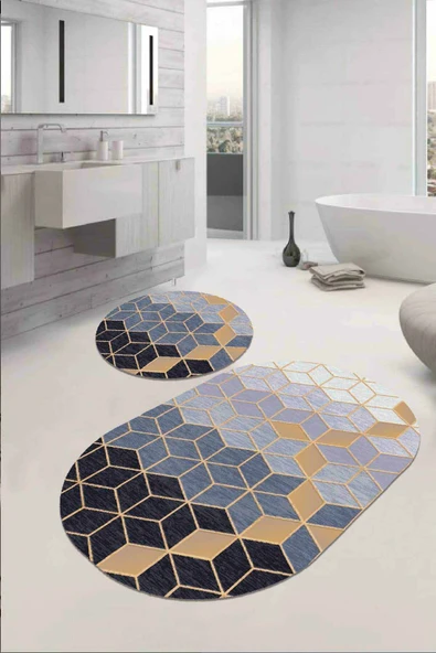 Siyah Petek Banyo Halısı Klozet Oval 2'li Paspas Seti BS080 ürün görseli 1