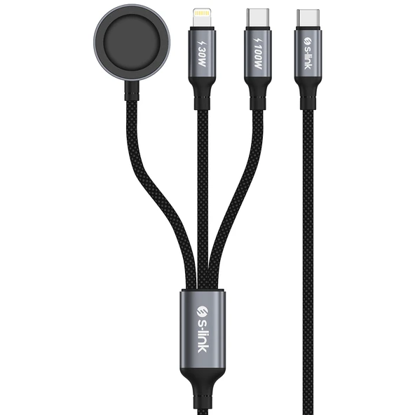 S-Link Armor Clw-01 100W 1.2M Type-C To Type-C Lightning  Siyah Hızlı Şarj Kablosu ürün görseli 1