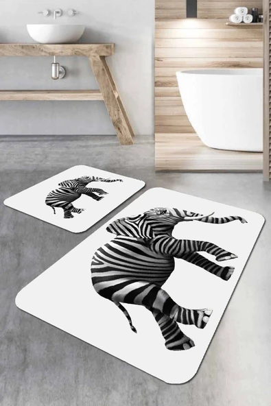 Ekru Fil Desen Banyo Halısı Klozet Takımı Paspas Seti BS223 ürün görseli 1
