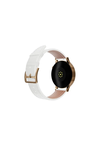 FRO 20mm Kordon Genişliği Olan Saatlerle Uyumlu 20 Mm Hakiki Deri Kroko Beyaz Kordon Gold Toka ürün görseli 1