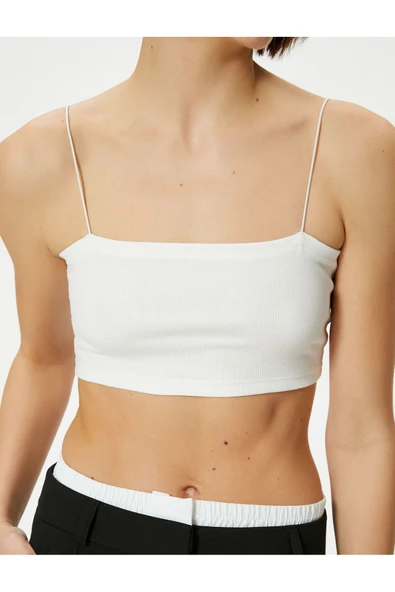 Basic Crop Atlet İnce Askılı Ribanalı Pamuklu Slim Fit - Resim 5