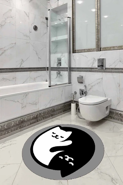 Gri Kedili Banyo Halısı Klozet Yuvarlak Paspas Seti BS264 ürün görseli 1