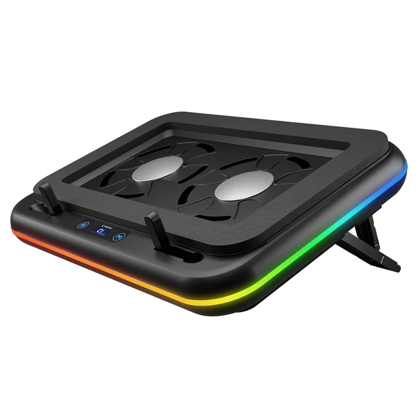 Rampage S55 Angel Siyah 5 Mod Rgb 120-120Mm 2 Fanlı 14-17 Led Ekranlı Notebook Soğutucu Stand ürün görseli 1
