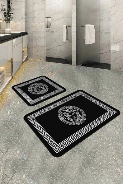 Siyah Çerçeve Temalı Banyo Halısı Klozet Paspas Seti BS350 ürün görseli 1