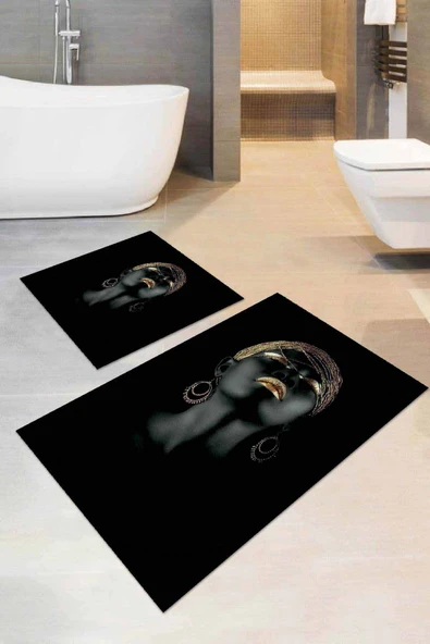 Siyah Zenci Kız Banyo Halısı Klozet 2'li Paspas Seti BS029 ürün görseli 1