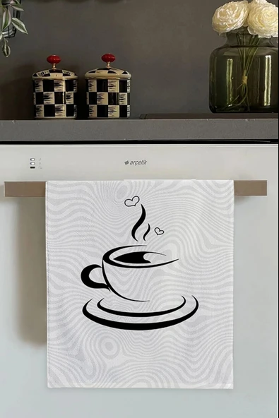 Beyaz Fincan Desenli Fırın Mutfak Havlusu 30x50cm ürün görseli 1