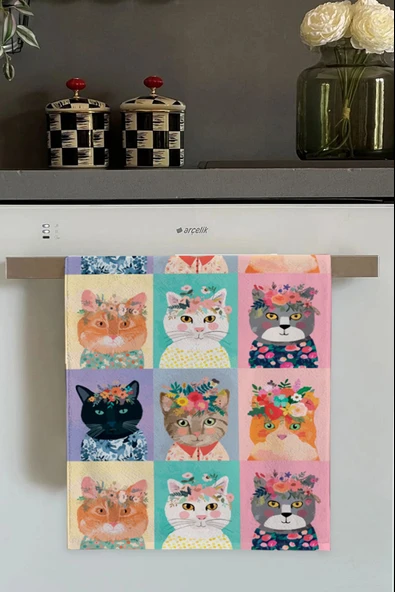 Renkli Kedili Fırın Mutfak Havlusu 30x50cm ürün görseli 1