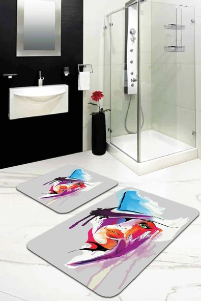 Gri Yüzler Banyo Halısı Klozet Takımı 2'li Paspas Seti BS215 ürün görseli 1