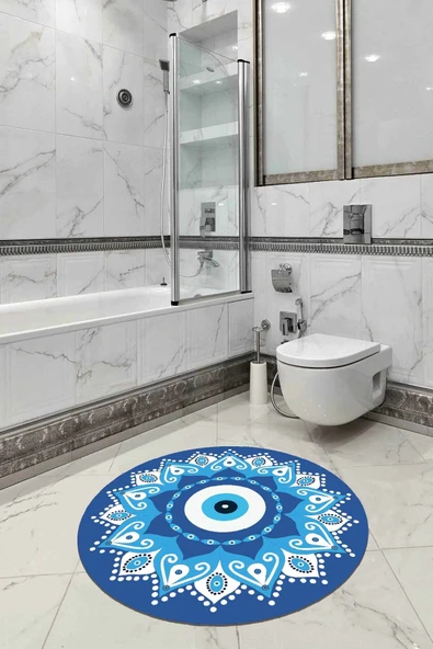 Mavi Nazar Boncuklu Yuvarlak Banyo Klozet Paspas Seti BS289 ürün görseli 1