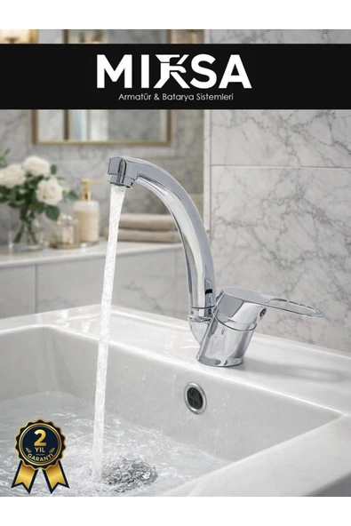 MİXSA Mix Kuğu Banyo Lavabo Bataryası Çeşmesi Musluğu Çift Su Girişli ürün görseli 1