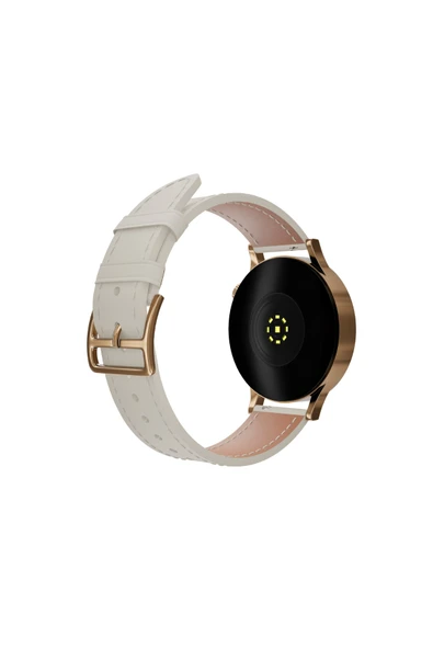 FRO 20mm Kordon Genişliği Olan Saatlerle Uyumlu 20 Mm Hakiki Deri Düz Krem Kordon Gold Toka ürün görseli 1