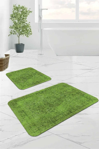 Yeşil Modern Klasik Banyo Halısı Klozet Paspas Seti BS233 ürün görseli 1