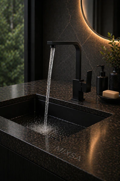 MİXSA Lüx Premium Siyah Kare Lavabo Bataryası ürün görseli 1
