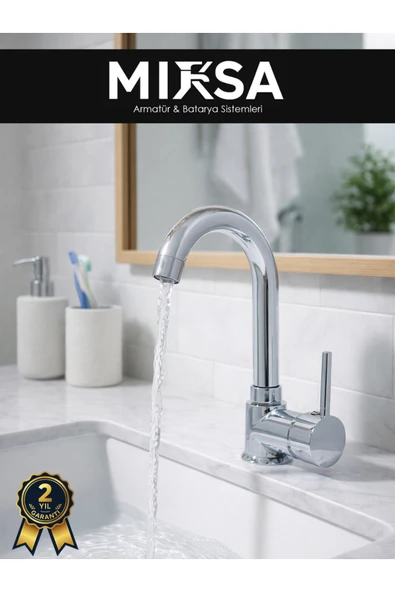 MİXSA Armut Baston Borulu Banyo Lavabo Bataryası Çeşmesi Musluğu Çift Su Girişli ürün görseli 1