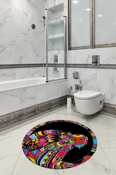 Renkli Hayvan Temalı Yuvarlak Klozet Banyo Paspas Seti BS276 ürün görseli 1