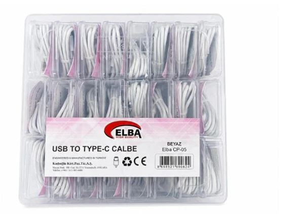 Elba Cp-05 P-But6 Şeffaf Kutulu Usb To Type-C 6 Amper   Beyaz Şarj Kablosu (24 Lü Paket) ürün görseli 1