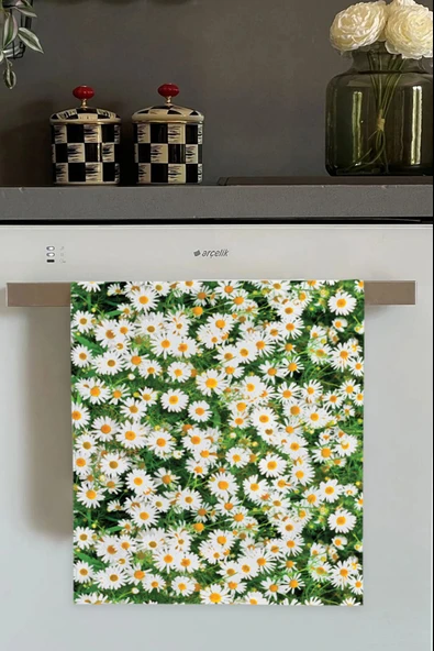 Yeşil Papatya Desenli Fırın Mutfak Havlusu 30x50cm ürün görseli 1