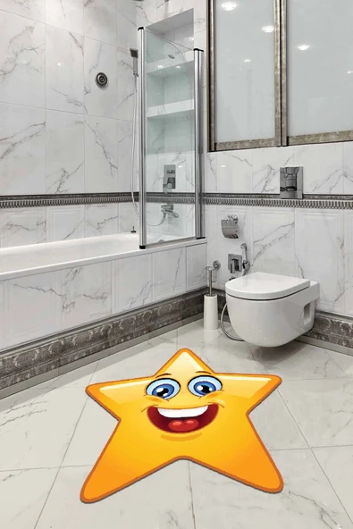 Sarı Smiley Banyo Halısı Klozet Yıldız Paspas Seti BS306 ürün görseli 1