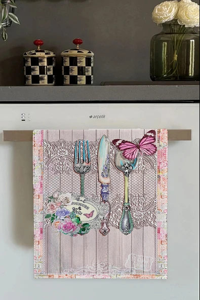 Pembe Kelebek Desenlili Fırın Mutfak Havlusu 30x50cm ürün görseli 1