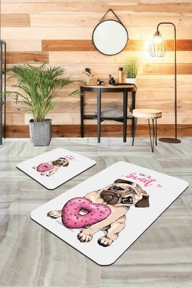 Pembe Hayvan Temalı Banyo Halısı Klozet Paspas Seti BS273 ürün görseli 1