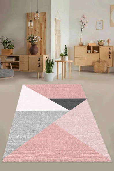 Pembe Kaymaz Tabanlı Geometrik Desenli Mutfak Halısı AR1322 ürün görseli 1