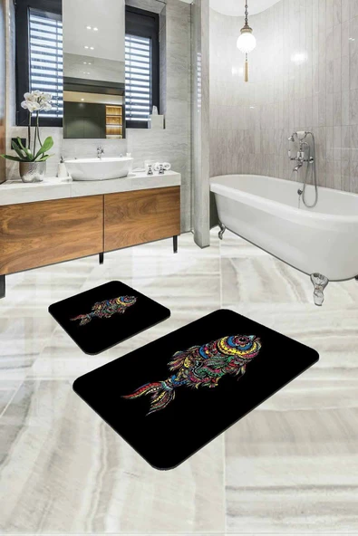 Siyah Hayvan Temalı Banyo Halısı Klozet Paspas Seti BS204 ürün görseli 1