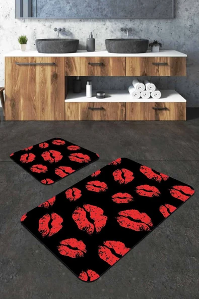 Kırmızı Fashion Banyo Halısı Klozet Takımı Paspas Seti BS265 ürün görseli 1