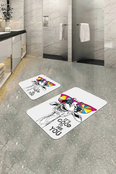 Ekru Hayvan Temalı Banyo Halısı Klozet Paspas Seti BS313 ürün görseli 1