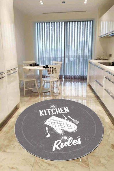 Gri Kaymaz My Kitchen My Rules Yuvarlak Mutfak Halısı AR850 ürün görseli 1
