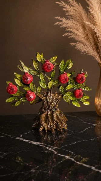 Dekoratif Nar Ağacı Biblo Bereket Objesi 21x26 cm Salon Ofis Masa Dekoru ürün görseli 1
