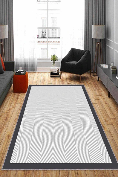 Gri Kaymaz Tabanlı Yıkanabilir Çizgili Mutfak Halısı AR1310 ürün görseli 1