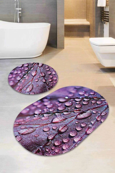Mor 3D Üç Boyutlu Banyo Halısı Klozet Oval Paspas Seti BS066 ürün görseli 1