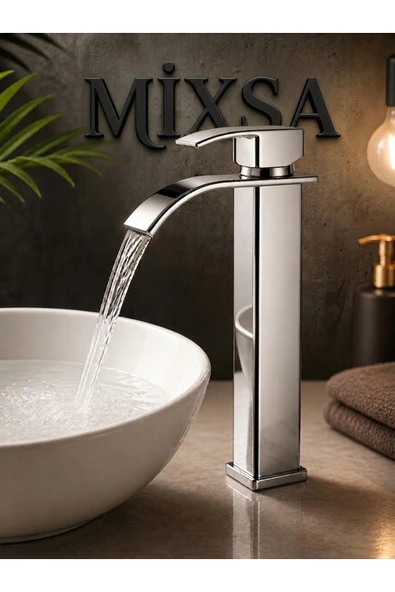 MİXSA Krom Şelale Lavabo Bataryası Uzun Çanak Lavabo Musluğu Modern Çift Su Girişli Banyo Musluğu ürün görseli 1