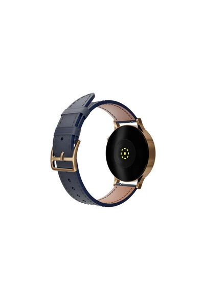 FRO 20mm Kordon Genişliği Olan Saatlerle Uyumlu 20 Mm Hakiki Deri Düz Lacivert Kordon Gold Toka ürün görseli 1