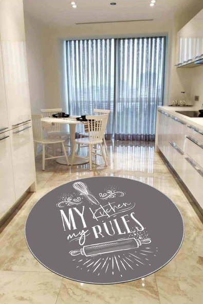 Gri Kaymaz My Kitchen My Rules Yuvarlak Mutfak Halısı AR855 ürün görseli 1