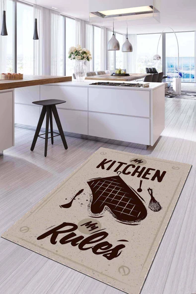 Bej Kaymaz Tabanlı My Kitchen My Rules Mutfak Halısı AR810 ürün görseli 1