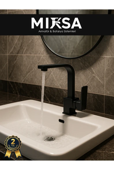 MİXSA LÜX SİYAH KARE Lavabo Bataryası, Musluğu, Ağır Gövde Kaliteli ürün görseli 1