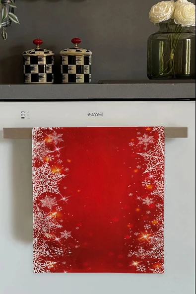 Kırmızı Yeni Yıl Temalı Yılbaşı Fırın Mutfak Havlusu 30x50cm ürün görseli 1