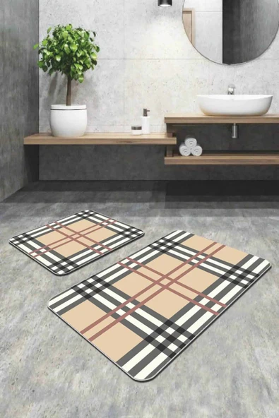 Siyah Çerçeve Desenli Banyo Halısı Klozet Paspas Seti BS348 ürün görseli 1