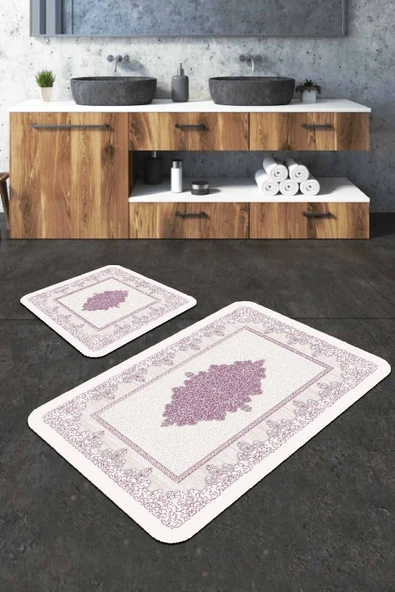 Pembe Modern Klasik Banyo Halısı Klozet Paspas Seti BS284 ürün görseli 1