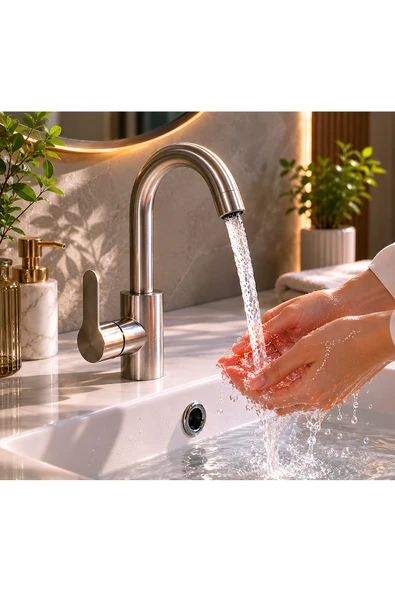 MİXSA Premium İnox Lavabo Bataryası Çeşmesi Musluğu Lüx ve Modern Tasarım Lavabo Bataryası ürün görseli 1